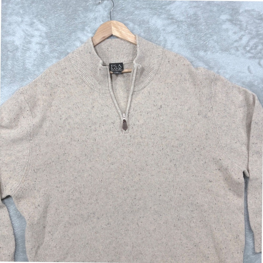 Jos. A. Bank Quarter Zip Sweater Mens XXL Beige Lambswool Donegal Fleck Knit